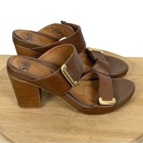 Söfft Brown Leather Block Heel Sandals – Size 9M - Picture 2 of 13